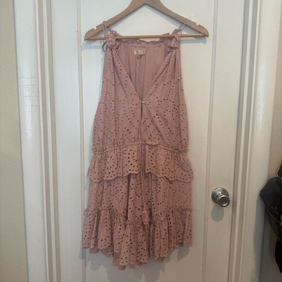 Spell & The Gypsy Pink Eyelet Tiered Halter Mini Dress Size S - Picture 5 of 10